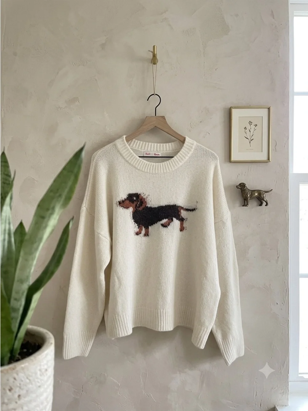 Bailey Rose Women's Cream Soft Ribbed Knit Graphic Dog Lover Sweater Medium NWT - Picture 2 of 16
